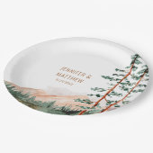 山素朴の風景、霧、松結婚の木 ペーパープレート (アングル)