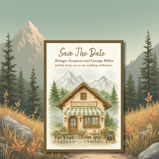 山素朴モノグラム結婚式の日付を保存 招待状