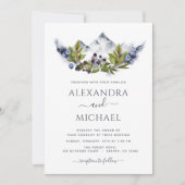 山素朴写真水彩緑結婚色 招待状 (正面)