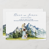 山素朴図解入りの、写真付きの結婚山 招待状 (正面/裏面)