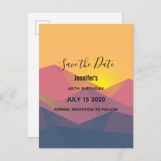 山素朴形ジオメトリポリゴン日付を保存 インビテーションポストカード (正面/裏面)