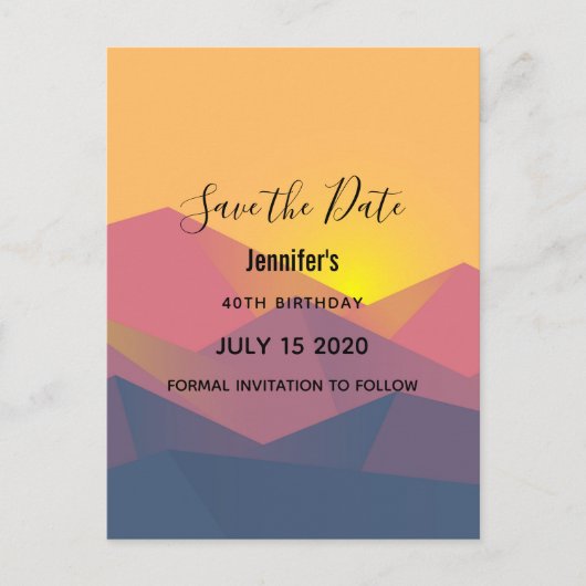 山素朴形ジオメトリポリゴン日付を保存 インビテーションポストカード (正面)