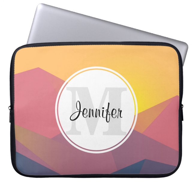 山素朴形幾何学最小主義モノグラム ラップトップスリーブ (正面)