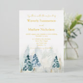 山素朴木常緑水結婚色 箔招待状 (立ち正面)