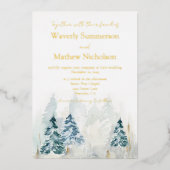 山素朴木常緑水結婚色 箔招待状 (正面)