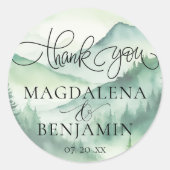 山素朴松の木の書道ありがとう ラウンドシール (正面)