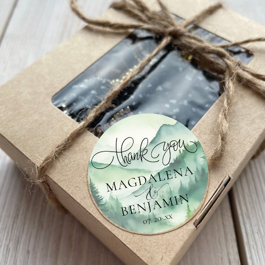 山素朴松の木の書道ありがとう ラウンドシール