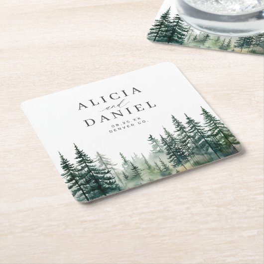 山素朴松林結婚林 スクエアペーパーコースター (アングル)