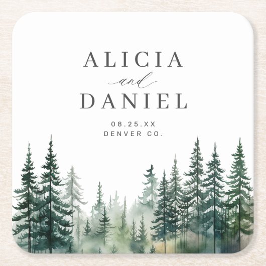 山素朴松林結婚林 スクエアペーパーコースター (正面)