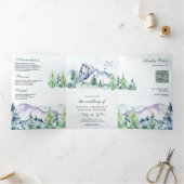 山素朴松林QRコード結婚ズ 三つ折り招待状 (内部)