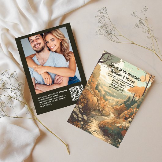 山素朴林エバ結婚グリーンQRコード 招待状