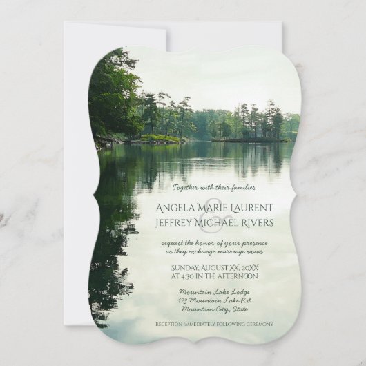 山素朴湖反射結婚式招待状 招待状 (正面)