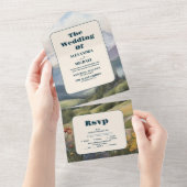 山素朴草地結婚の オールインワン招待状 (貼ってはがせる)