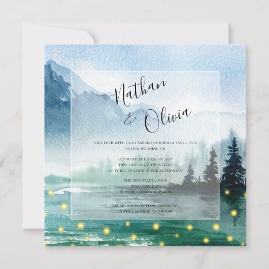 山素朴蛍の水の色結婚の 招待状 (正面)