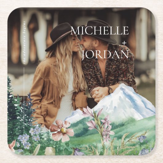 山素朴野花 |ボホ結婚の写真 スクエアペーパーコースター (正面)