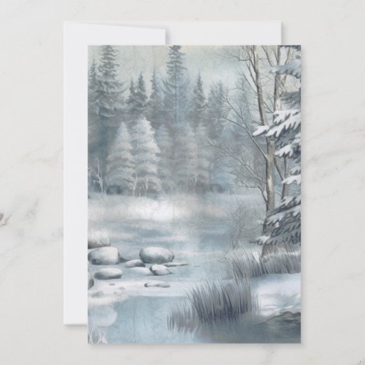 山素朴青エレガント冬の結婚式 招待状 (裏面)