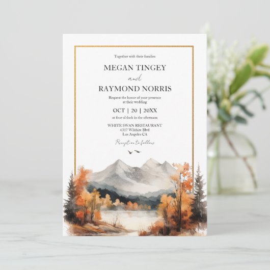 山結婚の水彩素朴秋の結婚式 招待状 (スタンド正面)
