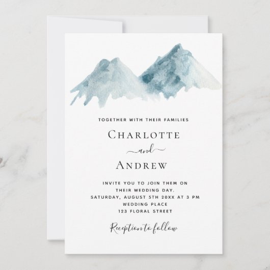 山結婚の風景の青い自然 招待状 (正面)