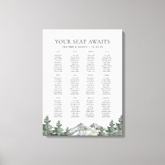 山結婚の12台の結婚座席表 キャンバスプリント (正面)