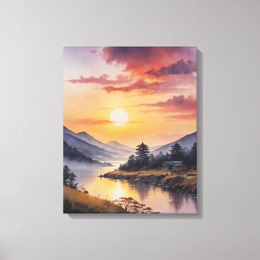 山絵を描と川の水色 キャンバスプリント (正面)