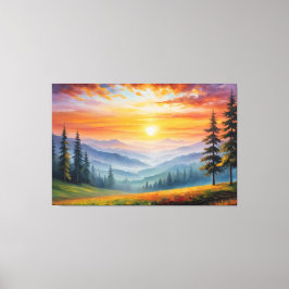 山絵を描と木の景色 キャンバスプリント