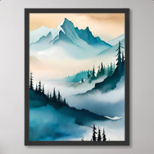 山絵を描の青山の霧の松