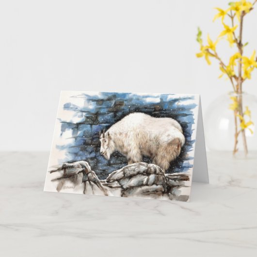 山羊の折りたたみグリーティングカード 冬の雪 カード (黄色い花)