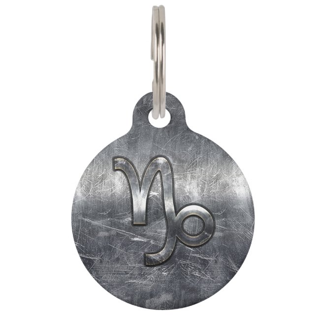 山羊座のシンボル グランジテイストのダメージ加工スタイル ペット　ネームタグ (正面)