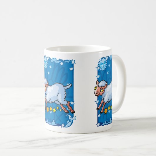 山羊座のヤギの羊が星の中を飛び跳ねた コーヒーマグカップ (正面右)