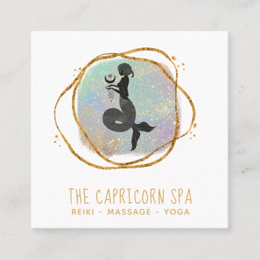 *~*山羊座の女神マーメイドオパール金ゴールドブラック  スクエア名刺 (正面)