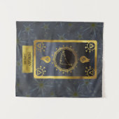 山羊座の暗い〔占星術の〕十二宮図星占い：黒い金ゴールド名 タペストリー (正面(横))