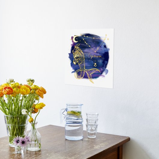 山羊座の〔占星術の〕十二宮図カスタム誕生日 箔ポスター (レイダウン (キッチン))