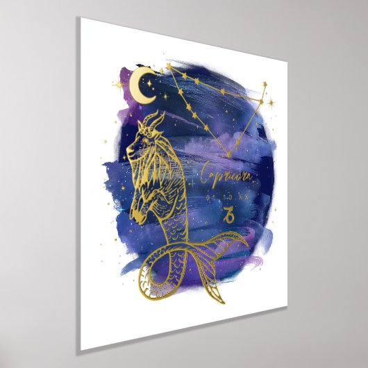 山羊座の〔占星術の〕十二宮図カスタム誕生日 箔ポスター (レイダウン)