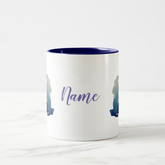 山羊座ウォーターカラーアート名前をカスタムする ツートーンマグカップ (中央)