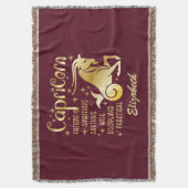 山羊座カスタム〔占星術の〕十二宮図サイン金ゴールドマルーンアストロロジー スローブランケット (正面縦)