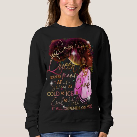 山羊座クイーンスウィートアズキャンディ誕生日forブラック スウェットシャツ (正面)