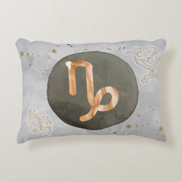 山羊座グレーウォーターカラーアストロロジー〔占星術の〕十二宮図標識 アクセントクッション