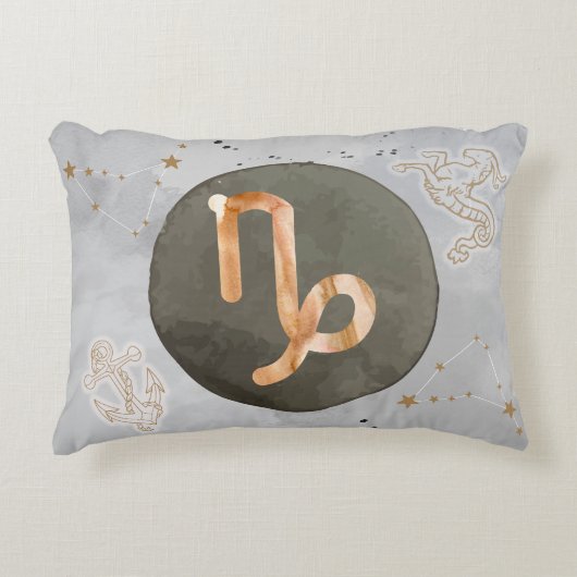 山羊座グレーウォーターカラーアストロロジー〔占星術の〕十二宮図標識 アクセントクッション (正面)