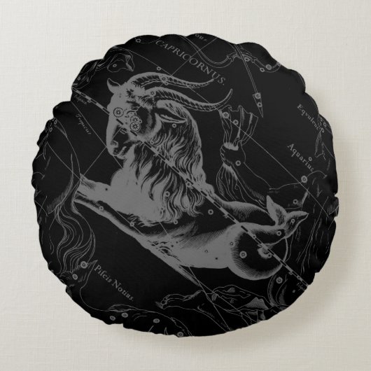 山羊座コンステレーションマップヘベリアス1690オンブラック ラウンドクッション (正面)