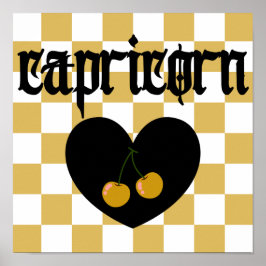 山羊座ゴシック市松模様にさくらんぼ ポスター