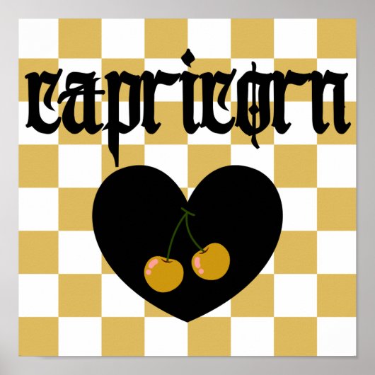 山羊座ゴシック市松模様にさくらんぼ ポスター (正面)