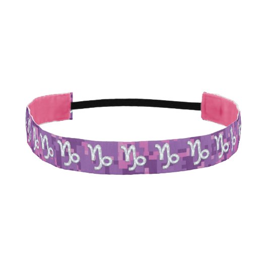 山羊座サインオン明るい赤紫色デジタルカモフラージュ アスレチックヘッドバンド (正面)