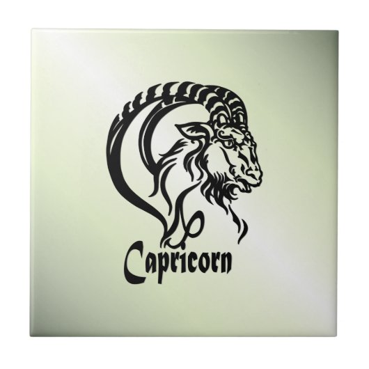 山羊座ザシーヤギ〔占星術の〕十二宮図グリーン タイル (正面)