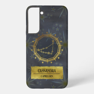 山羊座ダーク〔占星術の〕十二宮図占星術:ブラック&金ゴールド SAMSUNG GALAXY S22+ケース