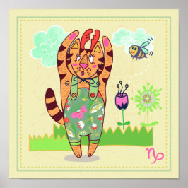 山羊座ネコ〔占星術の〕十二宮図子供部屋プリント ポスター