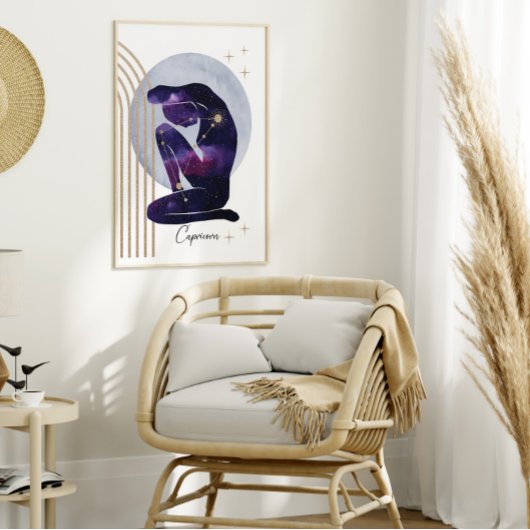 山羊座フェミニンブルーパープル〔占星術の〕十二宮図デザイン ポスター