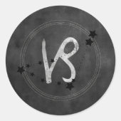 山羊座ヤギ〔占星術の〕十二宮図星座ブラックシルバー ラウンドシール (正面)