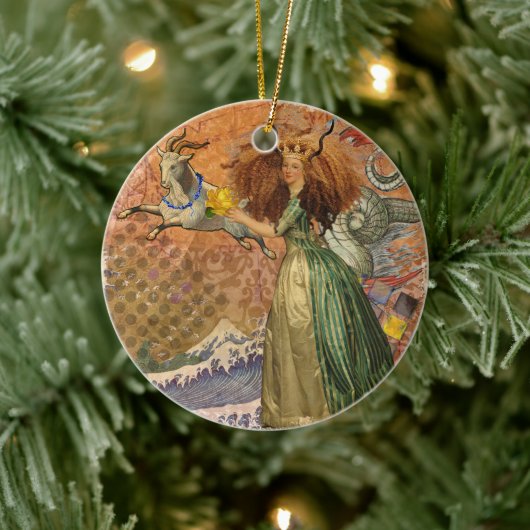 山羊座女性ヤギお洒落おもしろい セラミックオーナメント (ツリー)