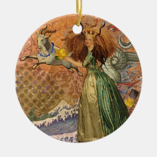 山羊座女性ヤギお洒落おもしろい セラミックオーナメント (正面)