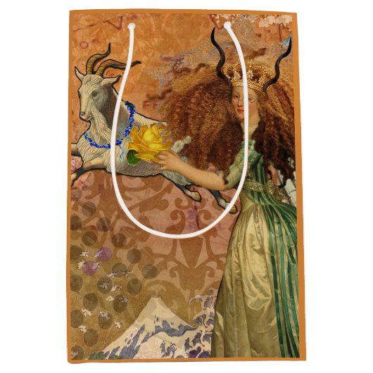 山羊座女性ヤギお洒落おもしろい ミディアムペーパーバッグ (正面)